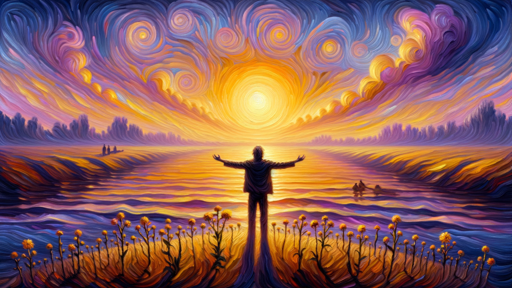 Person at Water's Edge During Vibrant Sunset