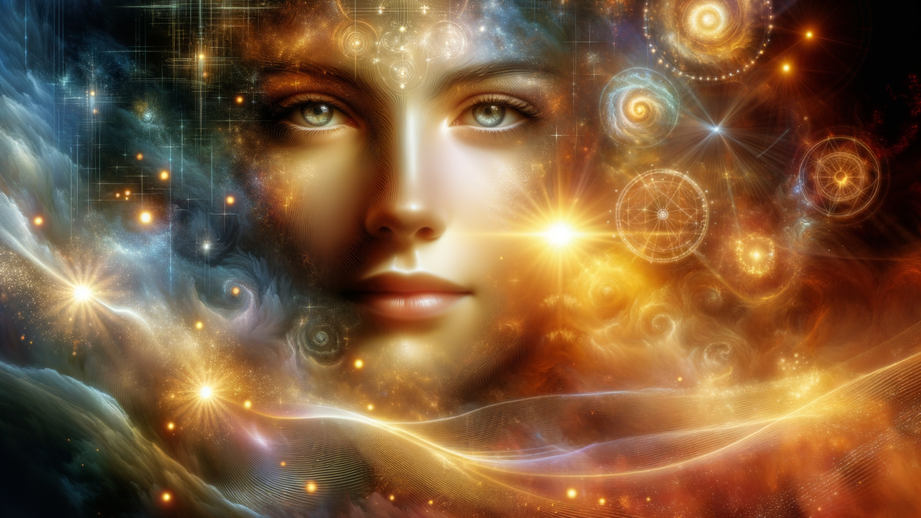 Ethereal Portrait of Woman Against Cosmic Background