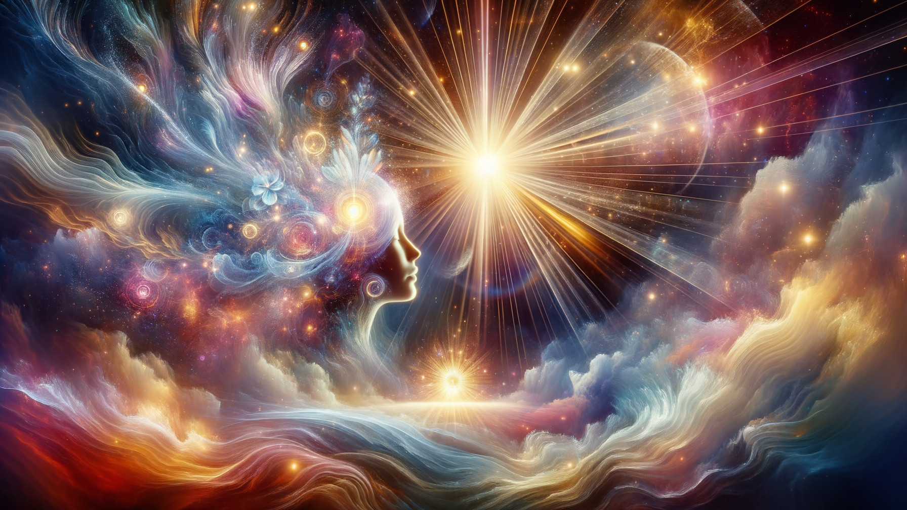Vibrant Cosmic Scene with Luminous Celestial Figure