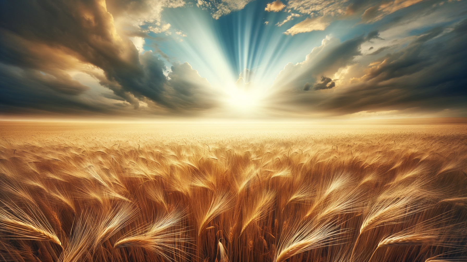 Golden Wheat Field Under Rising Sunlight