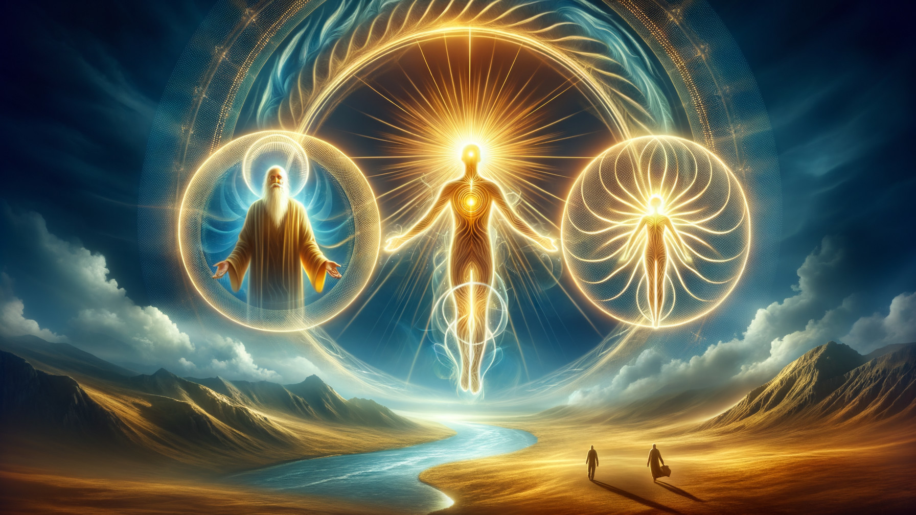 Surreal Landscape with Ethereal Figures and Light