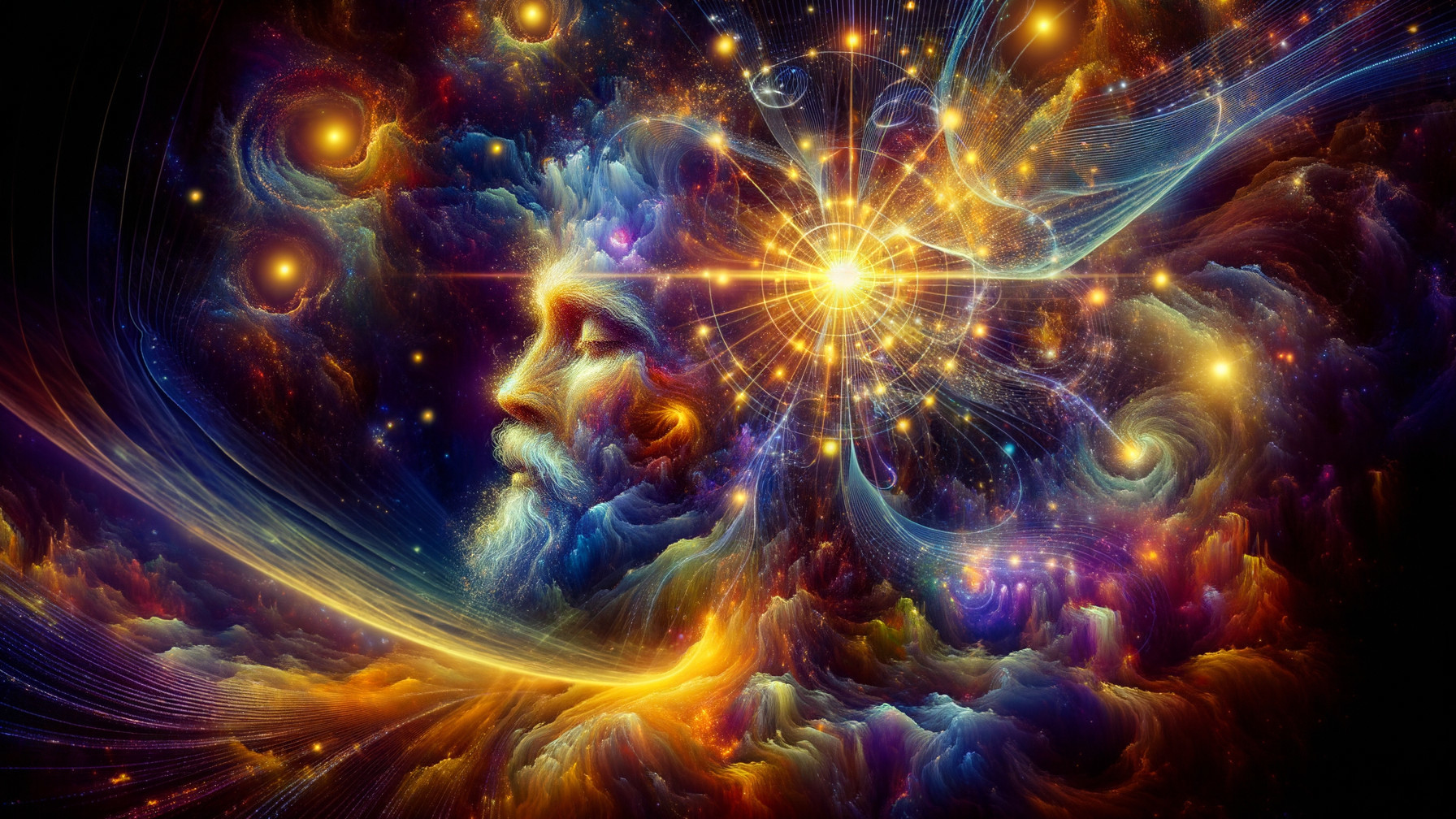 Vibrant Cosmic Landscape with Ethereal Figure