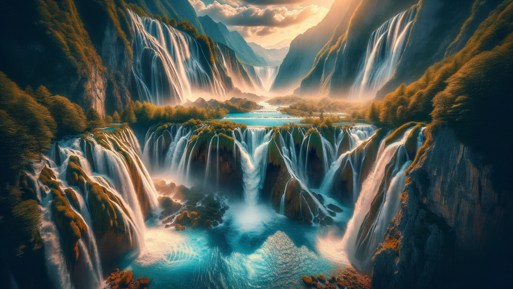 Majestic Waterfalls Cascading into a Turquoise Pool