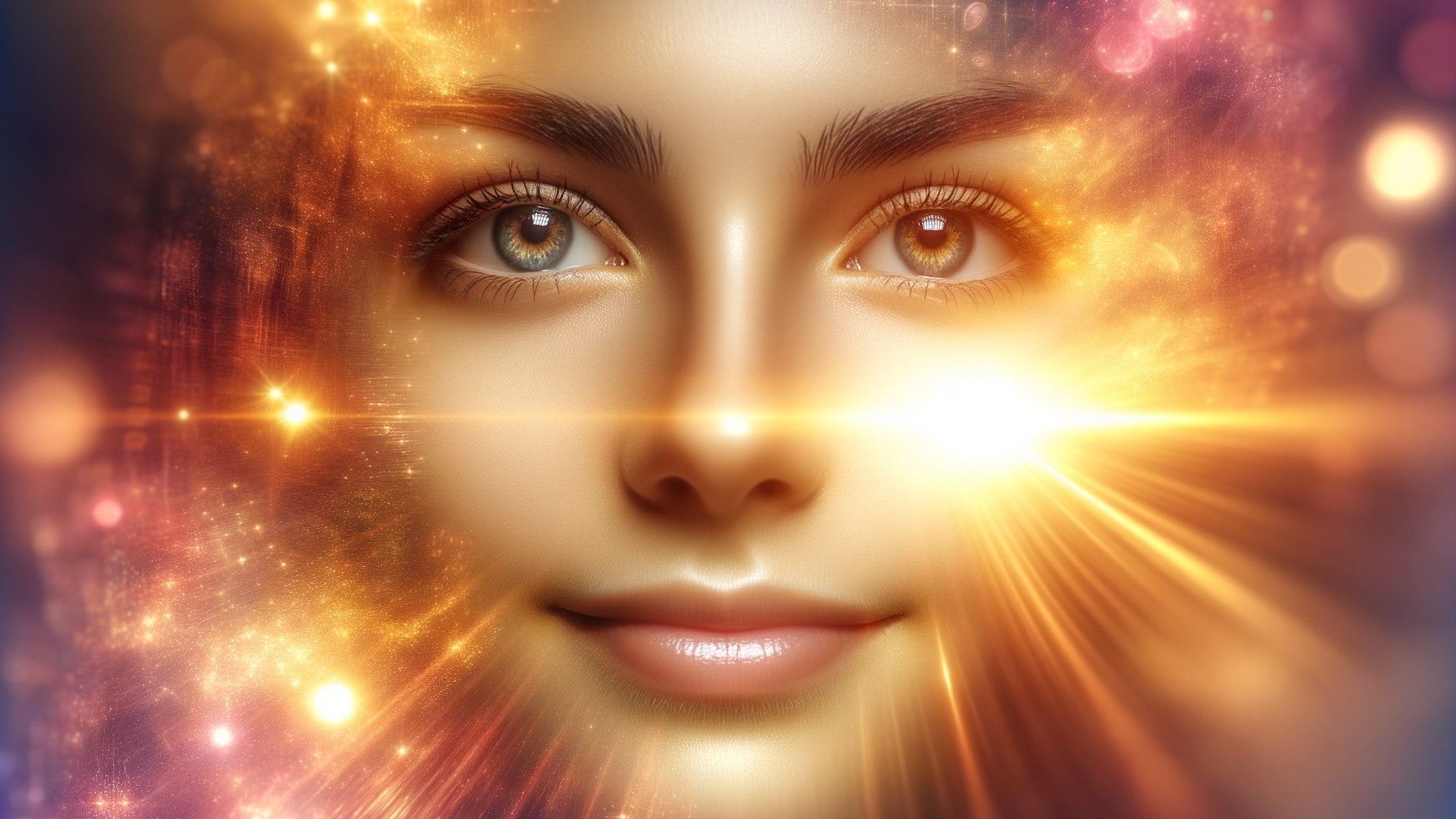 Close-Up of a Serene Face with Cosmic Elements