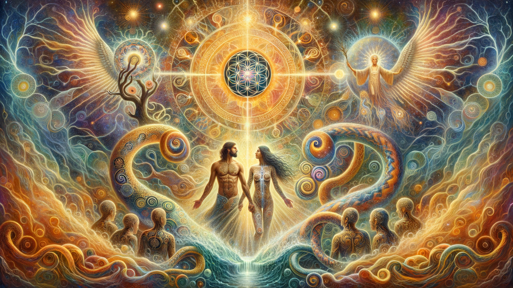 Cosmic Landscape with Figures in Spiritual Connection