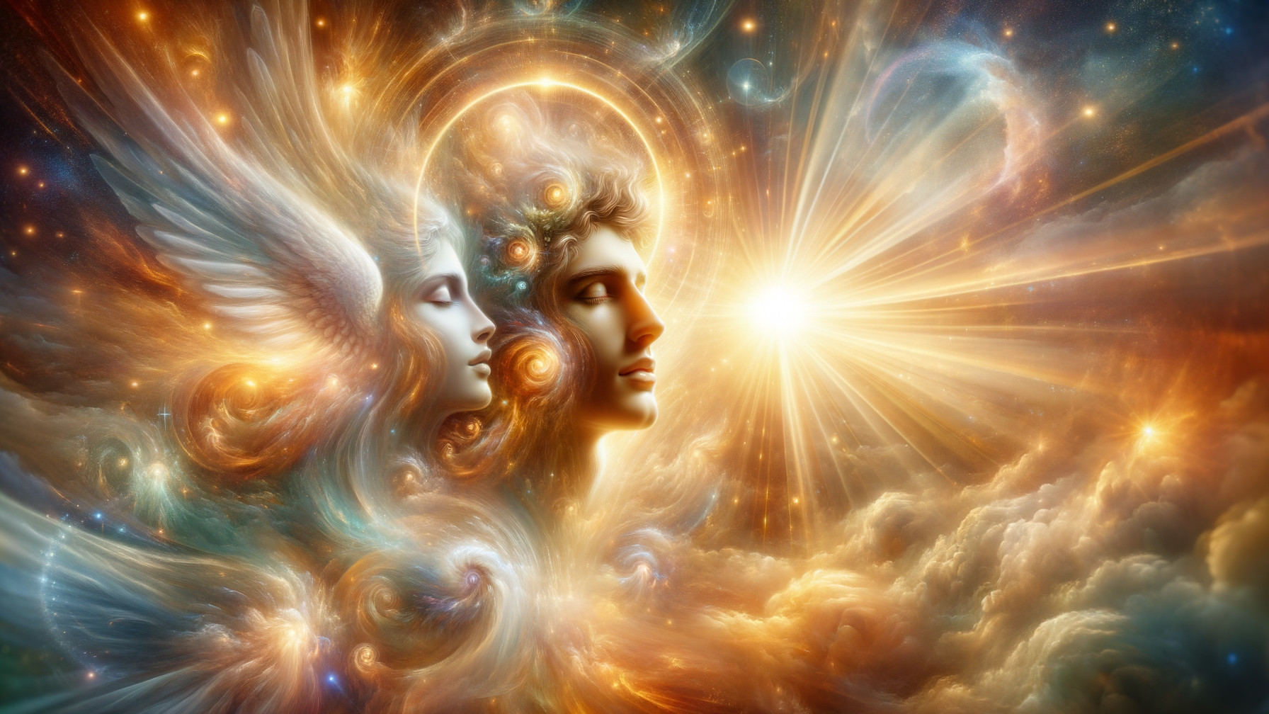 Surreal Scene of Celestial Figures in Vibrant Colors