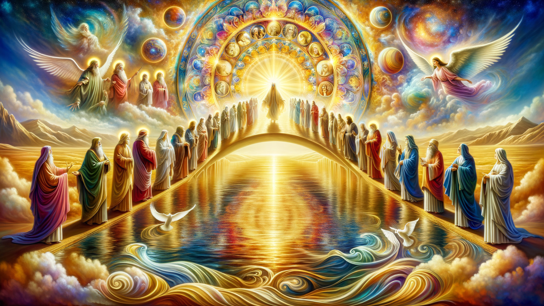 Vibrant Cosmic Scene with Bridge and Celestial Elements