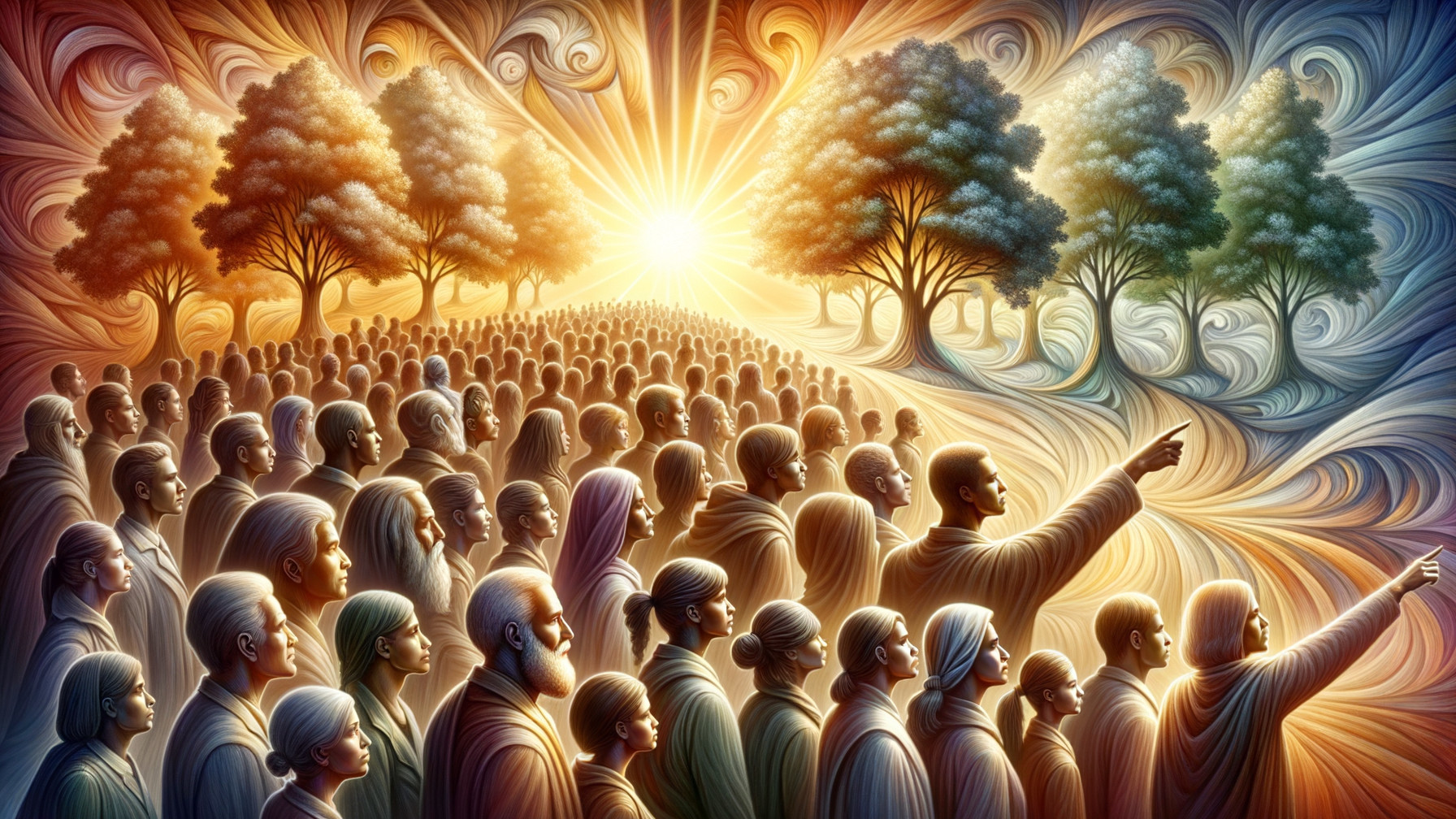 Vibrant Landscape of Hopeful Assembly at Sunrise