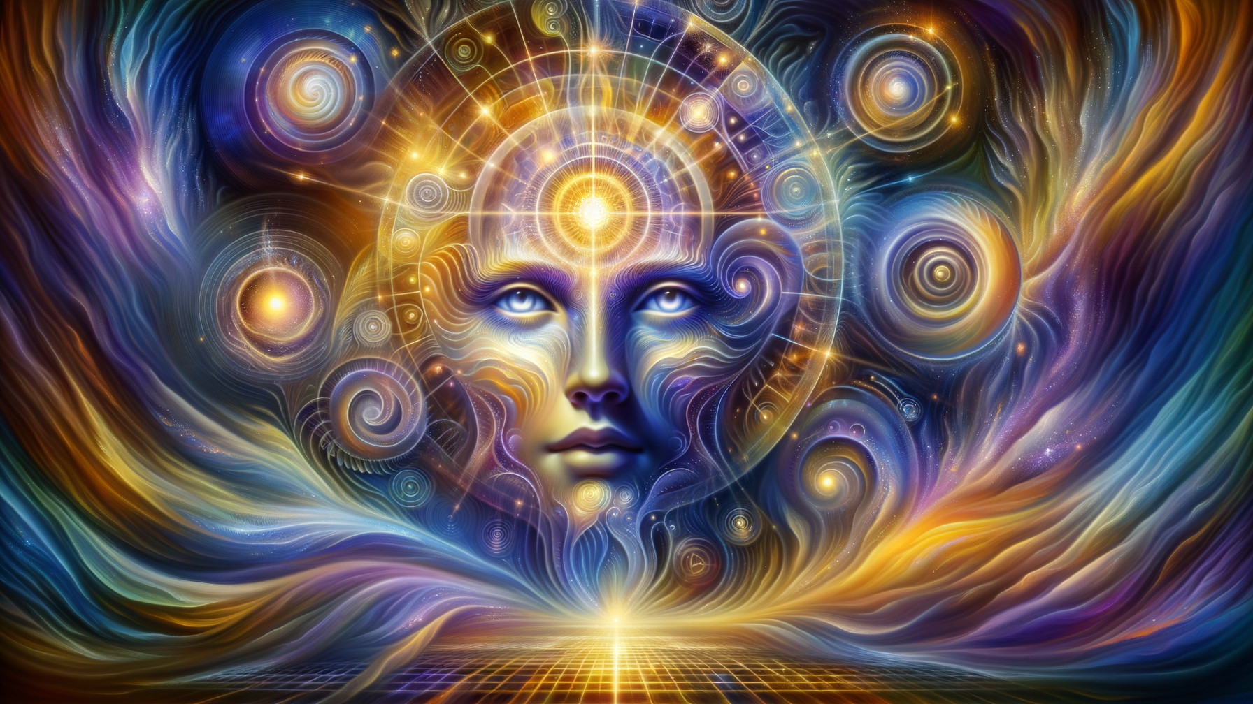 Surreal Composition with Mystical Face and Galaxies