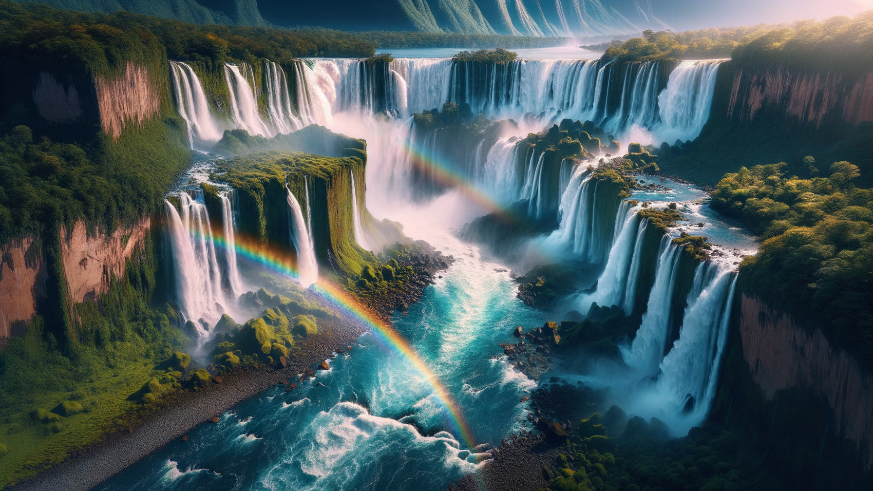 Majestic Waterfalls in Lush Green Landscape