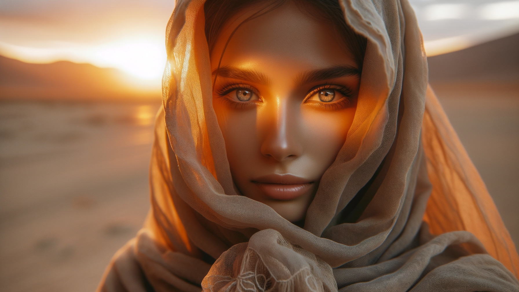 Beautiful Woman in Arabian Desert at Sunrise