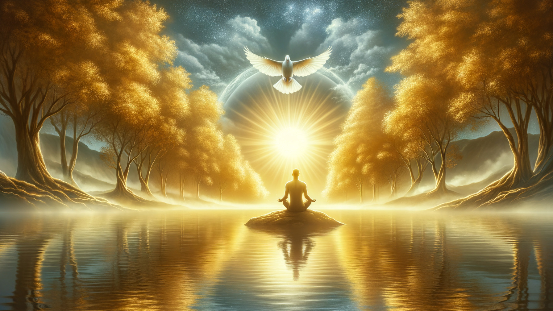 Serene Digital Painting of Meditation on Tranquil Island