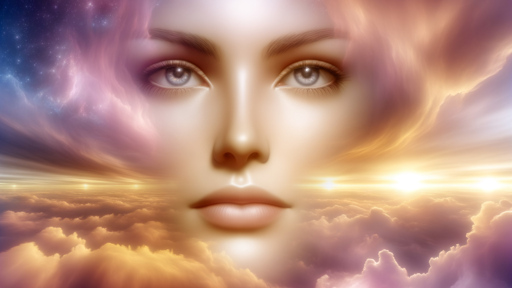 Surreal Female Face in Ethereal Cloud Background