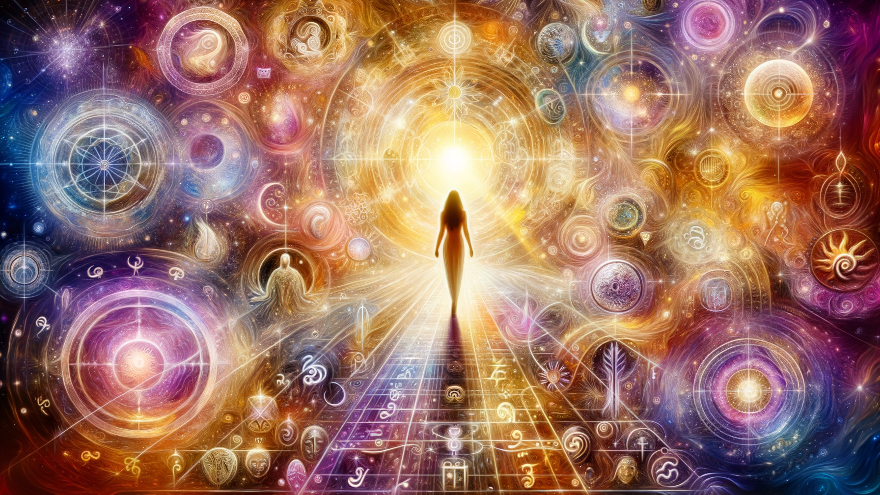 Silhouetted Figure in Vibrant Cosmic Landscape