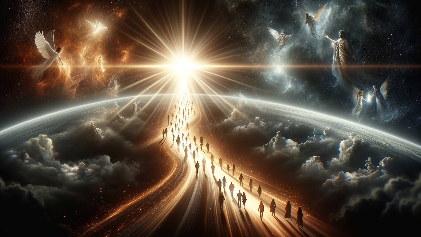 Celestial Scene with Light and Ethereal Beings