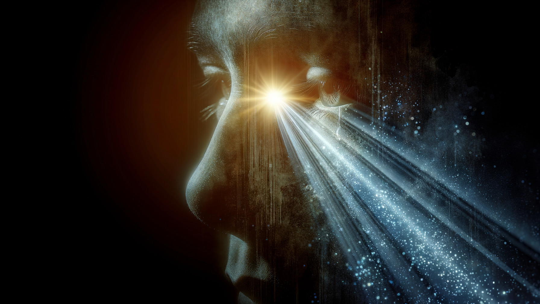 Close-Up Profile of Eye with Radiant Light Beam