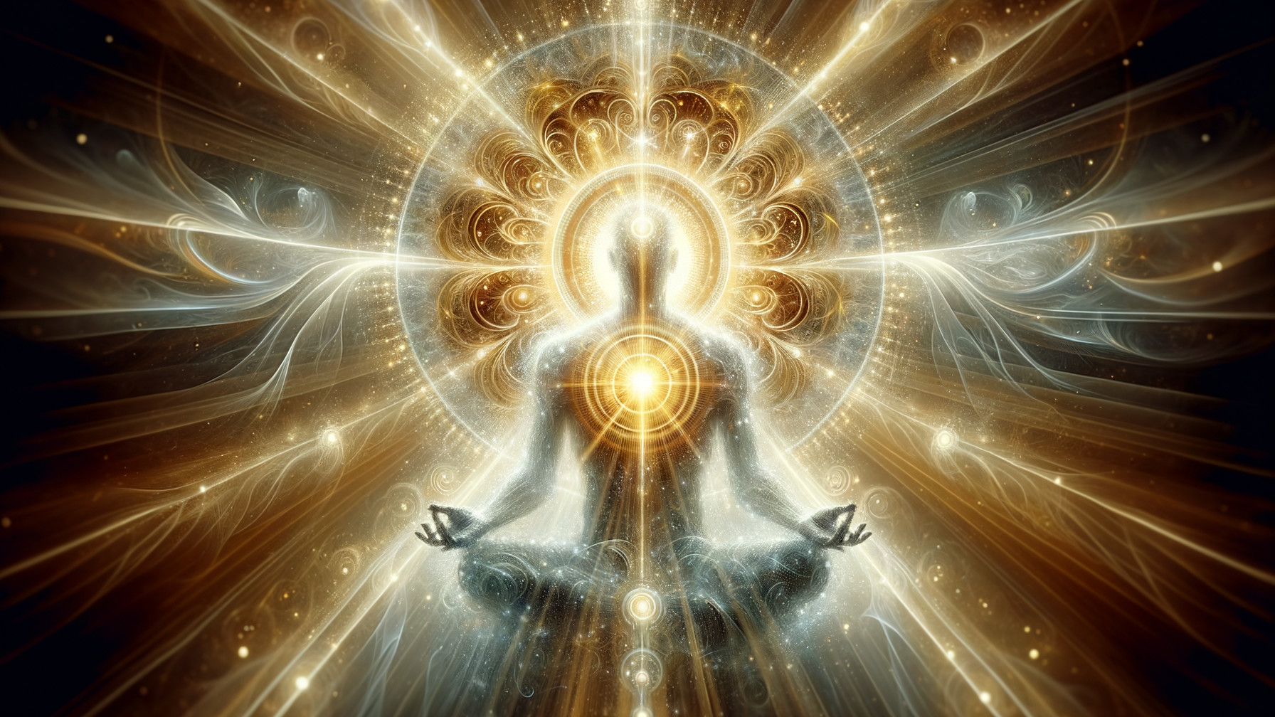 Luminous Figure Meditating in Radiant Light and Patterns