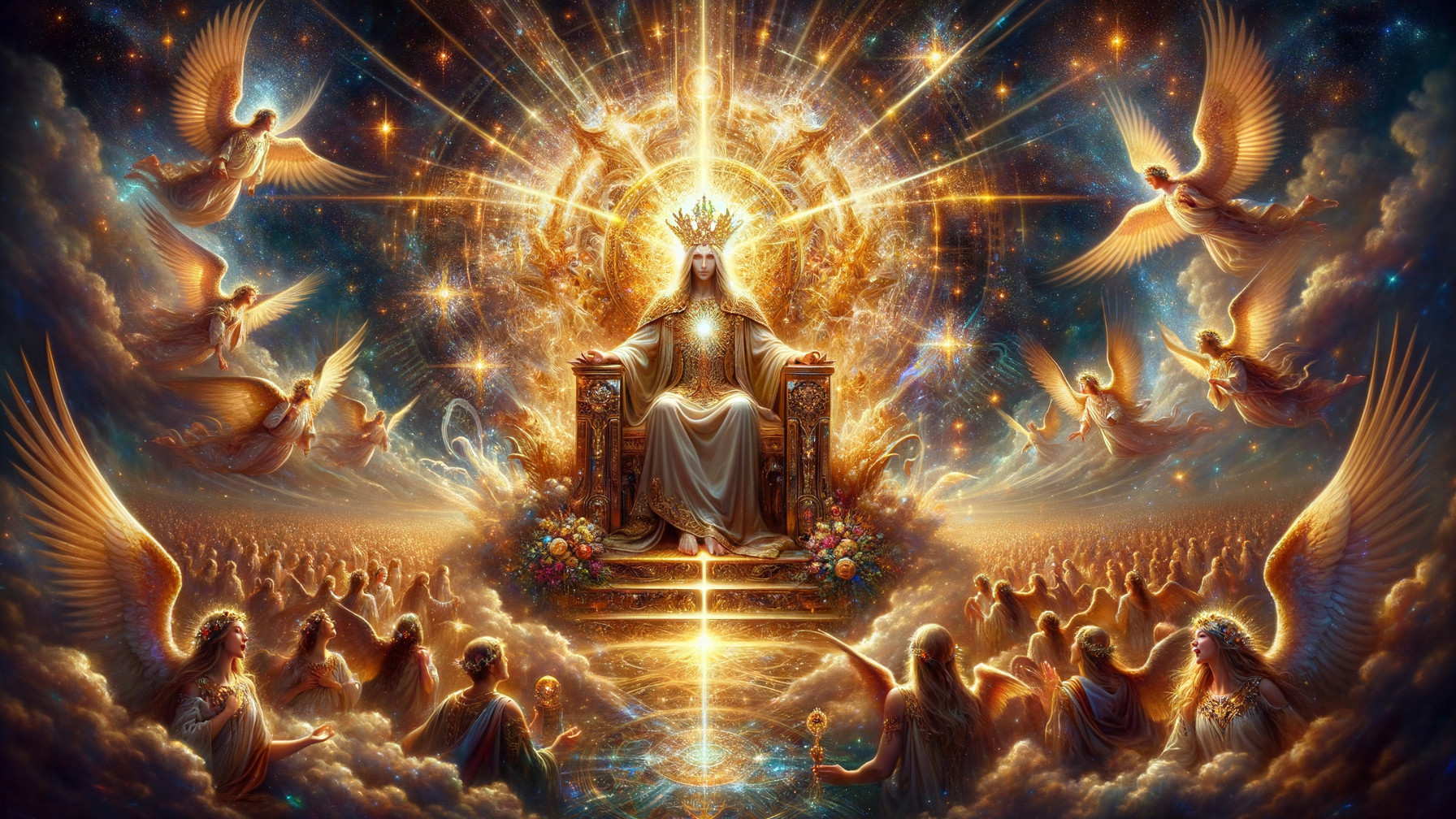 Celestial Scene with Majestic Figure and Angels