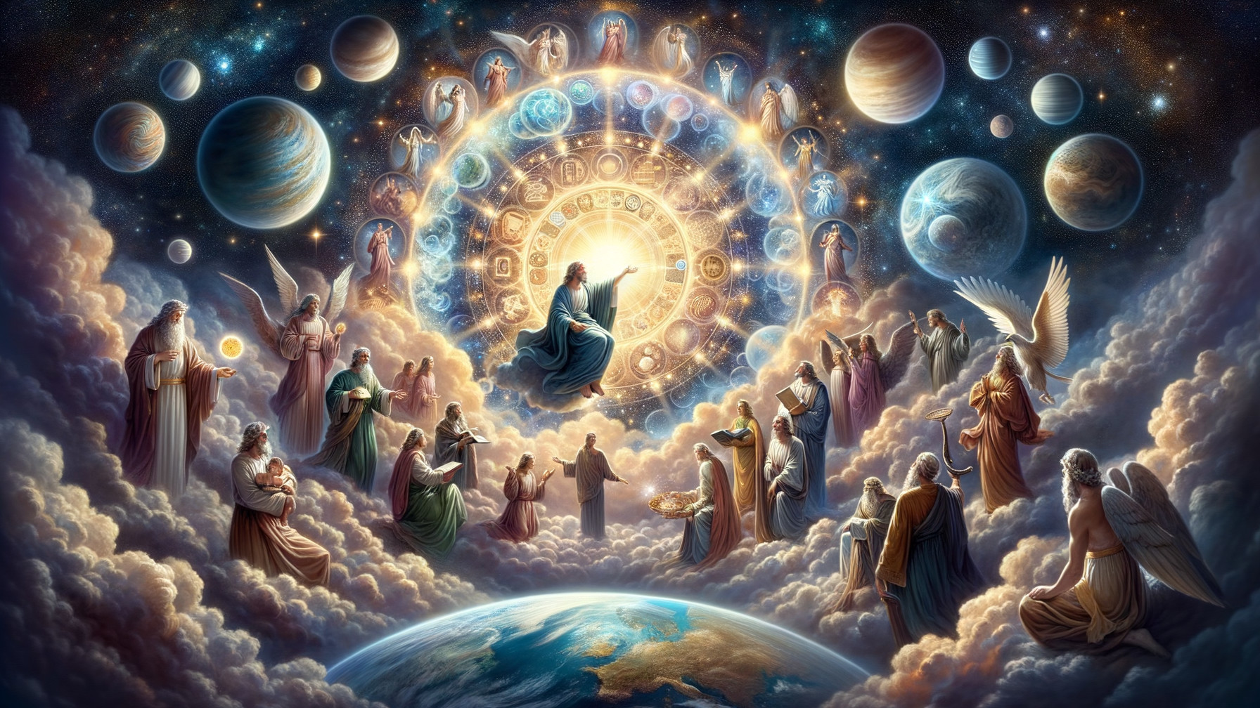 Heavenly Scene with Biblical Figures and Celestial Elements