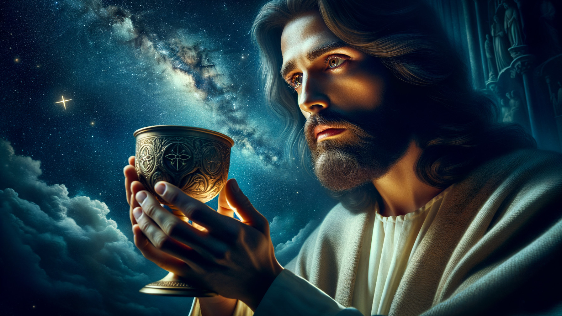 Close-up depiction of Jesus Christ with a chalice