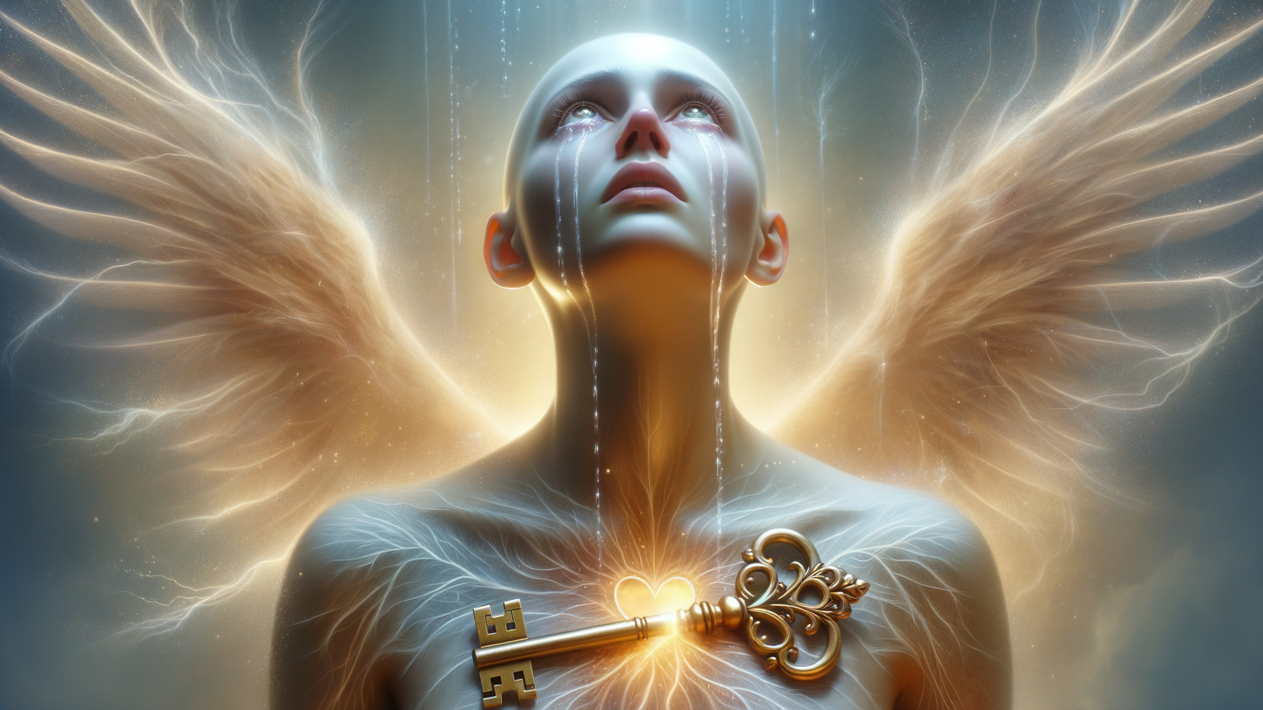 Luminous Figure with Angelic Wings and Ethereal Light