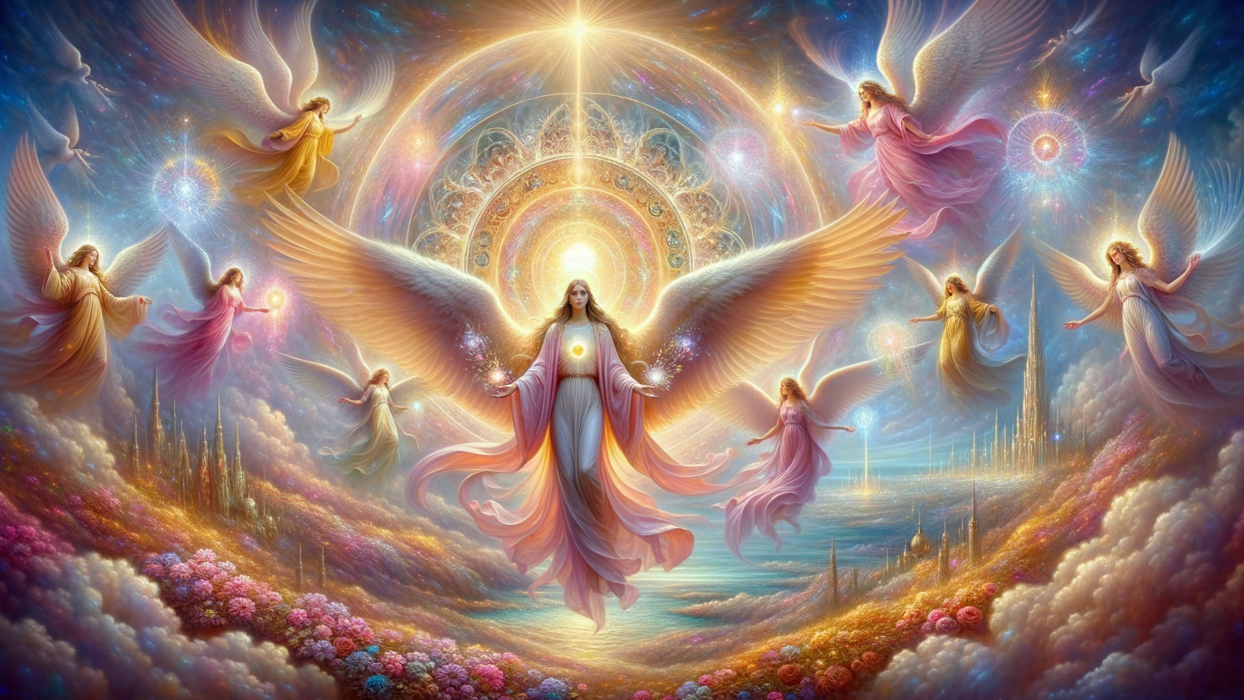 Digital Artwork of Angels in Celestial Realm