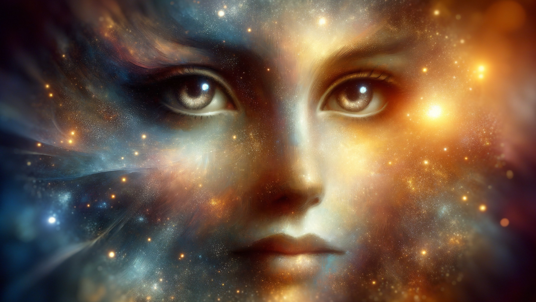 Cosmic Portrait with Human-Like Face and Stars