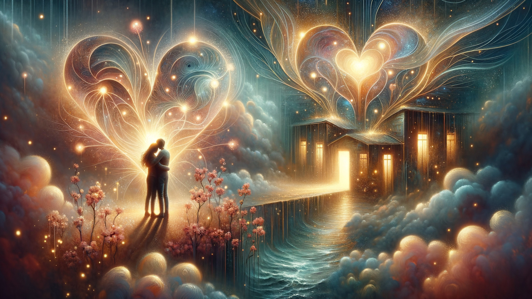 Couple Embraced in Dreamy Colorful Landscape