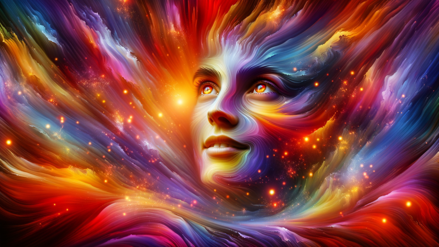 Vibrant Abstract Face in Swirling Cosmic Colors