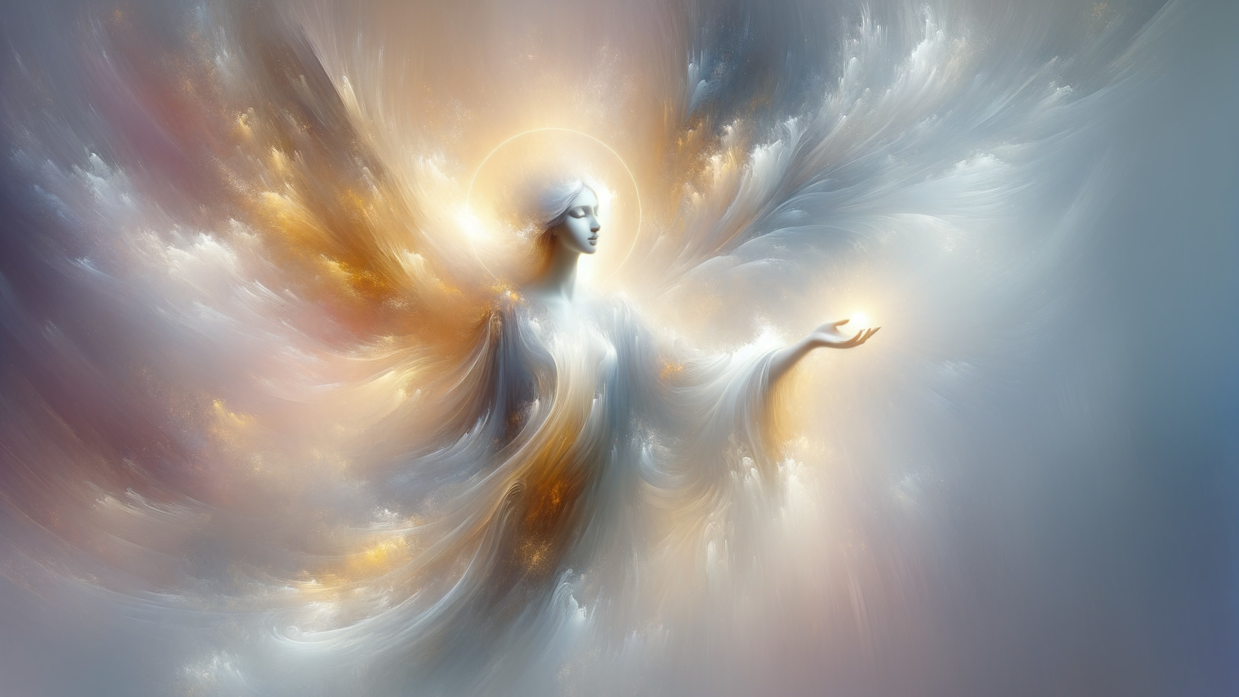 Celestial Figure with Radiant Wings in Ethereal Colors