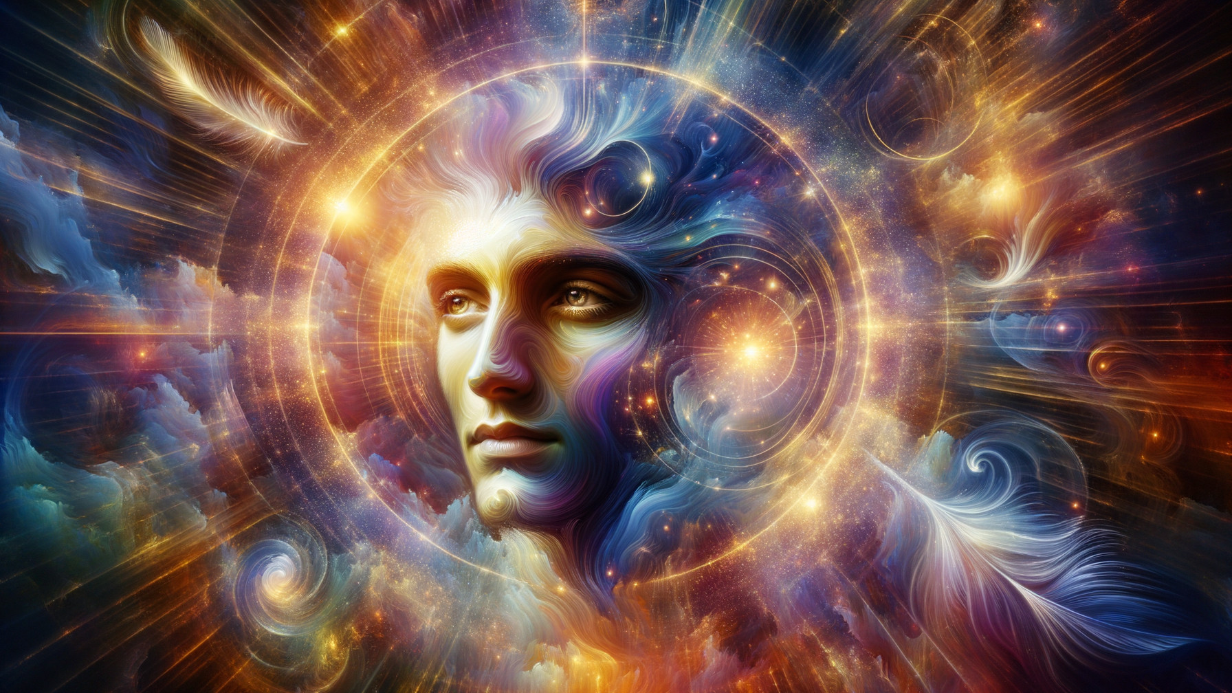 Surreal Human Face with Cosmic Elements and Colors