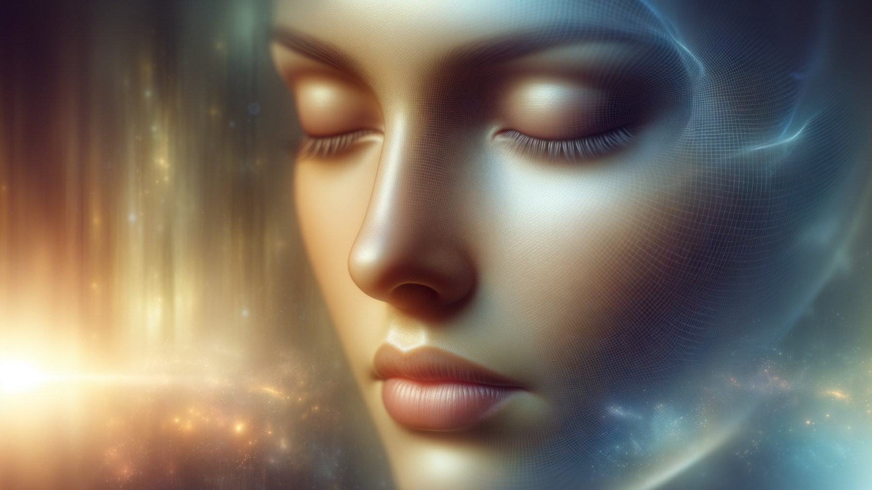 Close-Up of Tranquil Female Face in Cosmic Setting