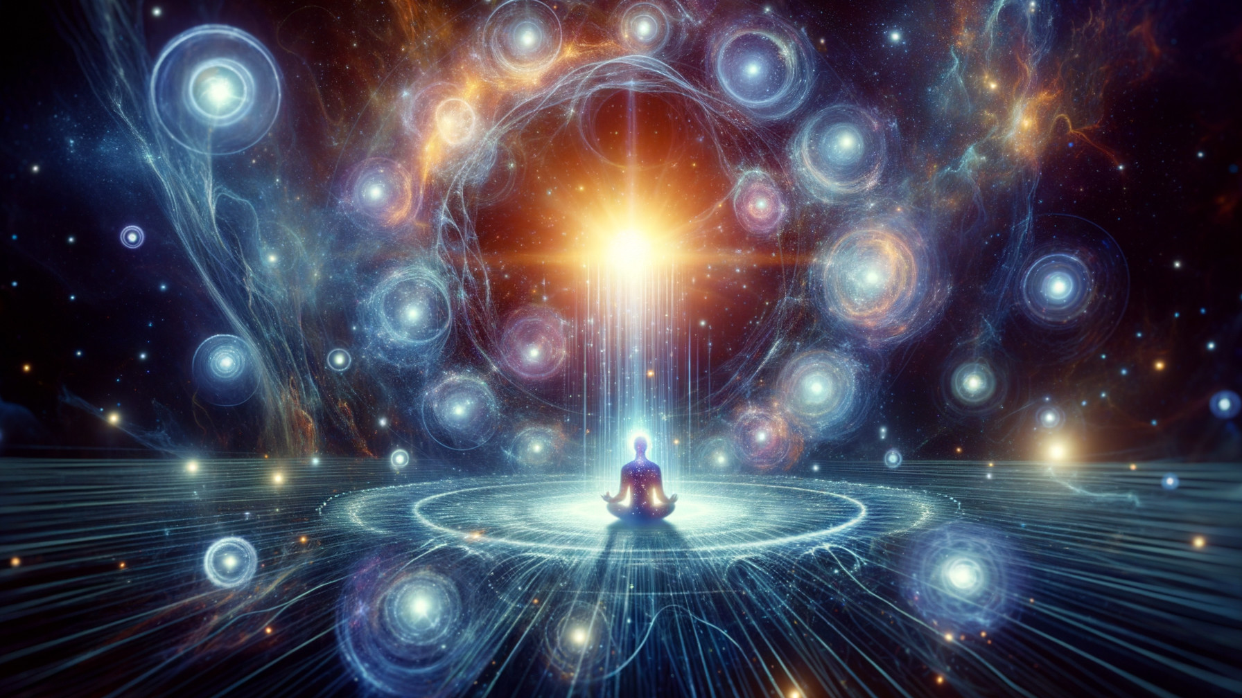 Meditative Figure in Cosmic Galaxy with Radiant Light