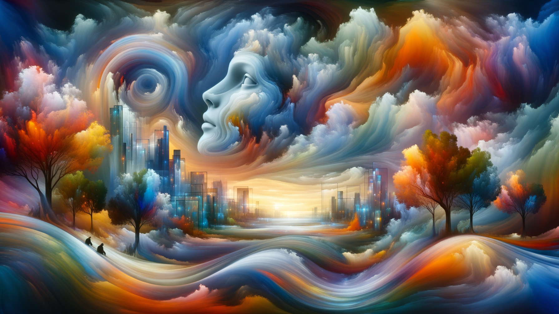 Surreal Landscape Blending Nature and Urban Elements