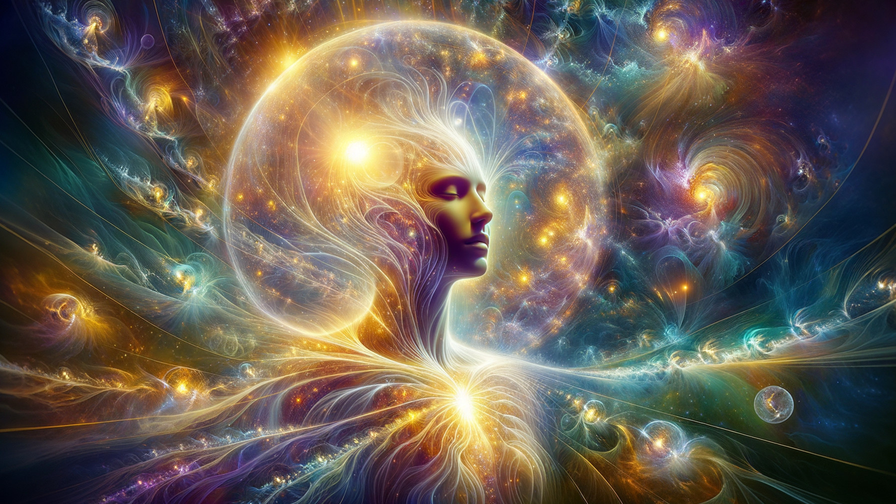 Luminous Figure in Vibrant Cosmic Background