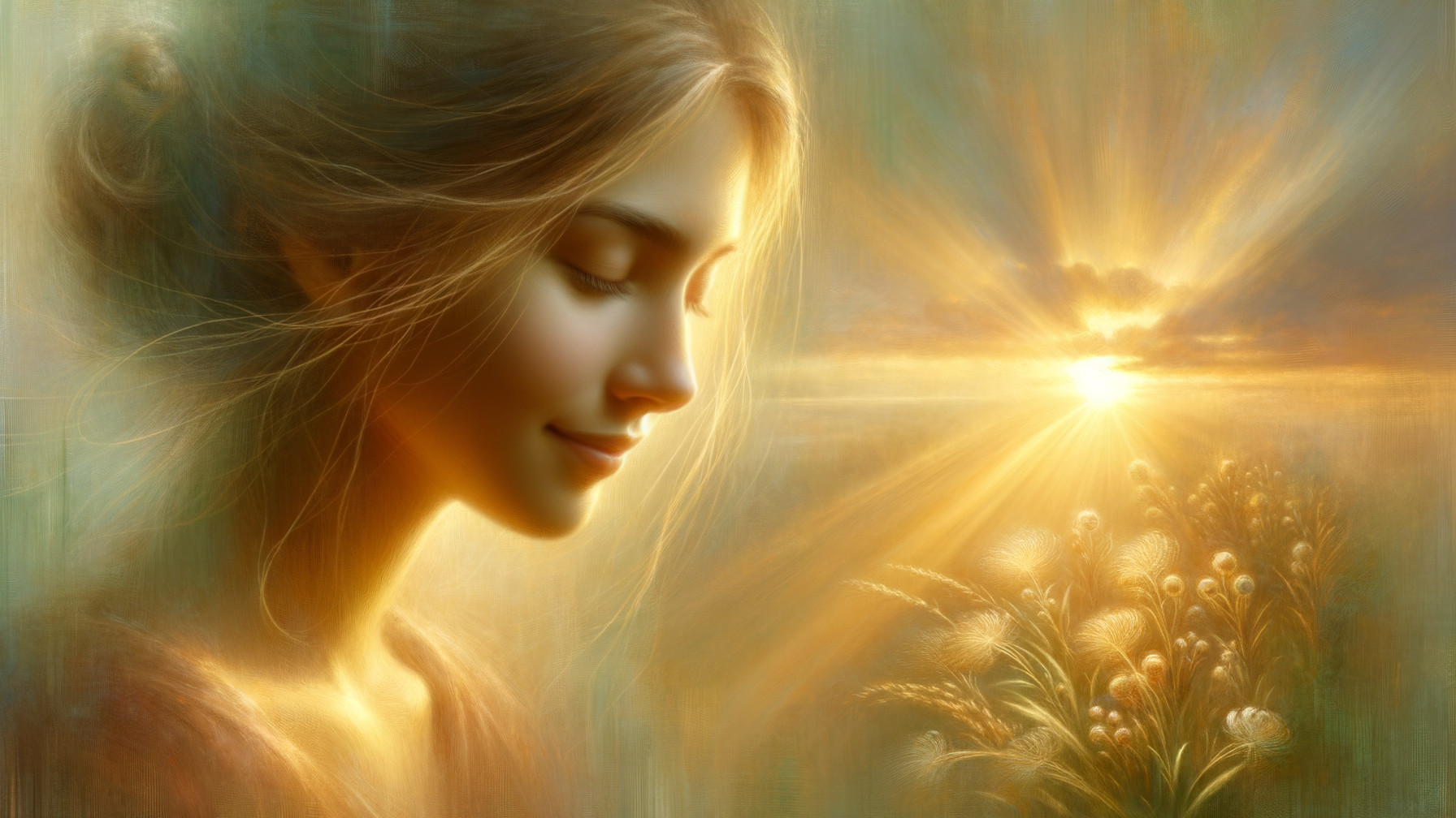 Serene Portrait of a Woman at Sunrise in Nature