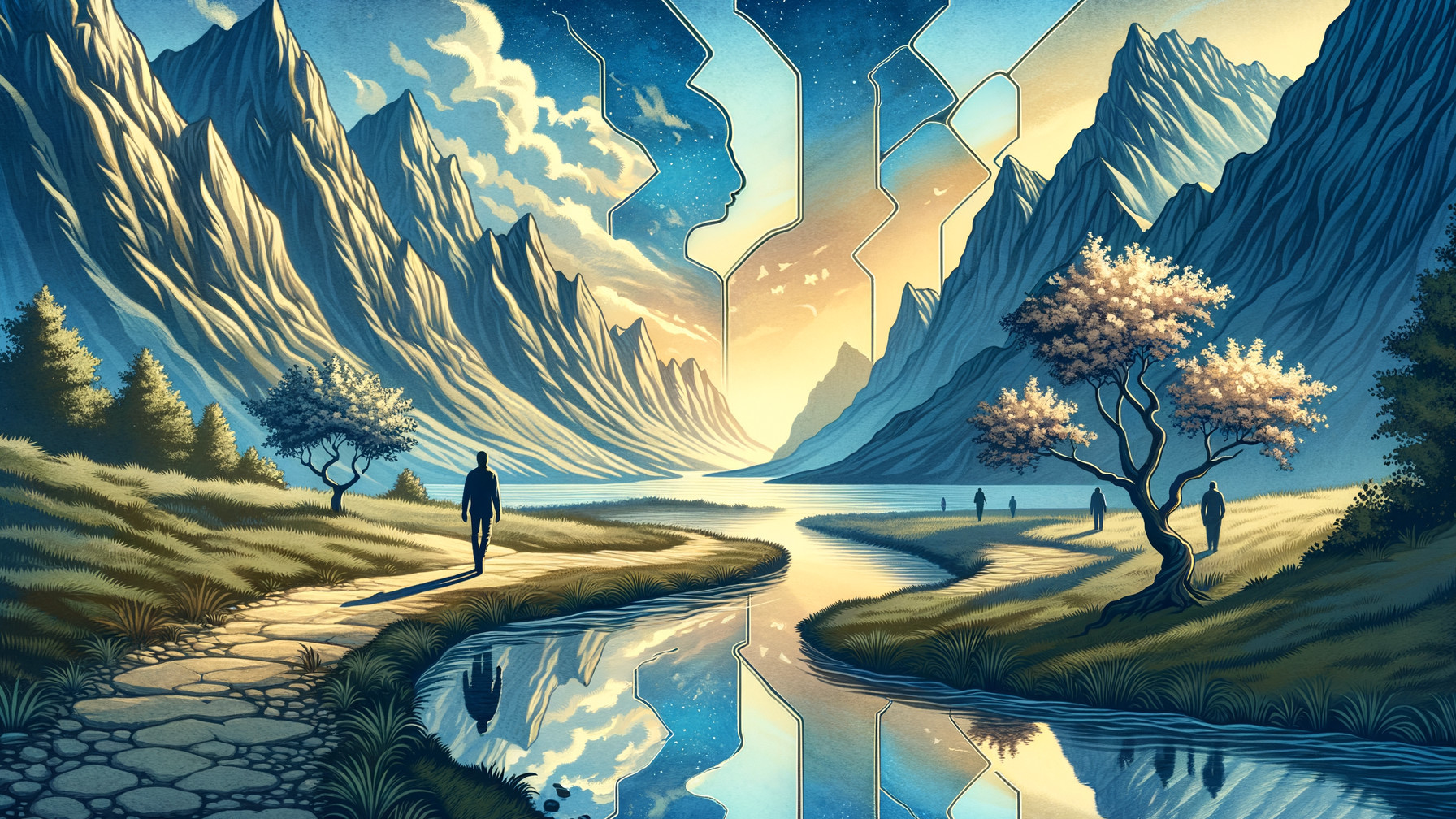 Serene Landscape with Mountains and Tranquil River