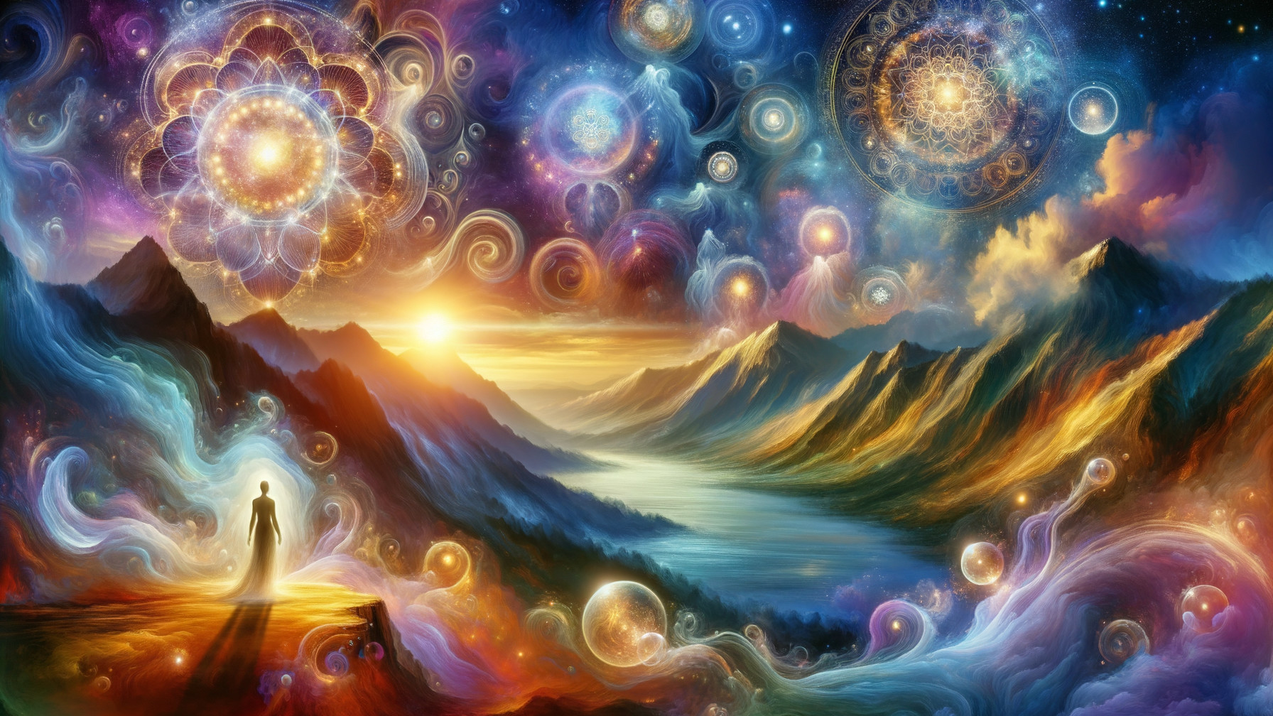 Cosmic Landscape with Galaxies and Reflective Lake