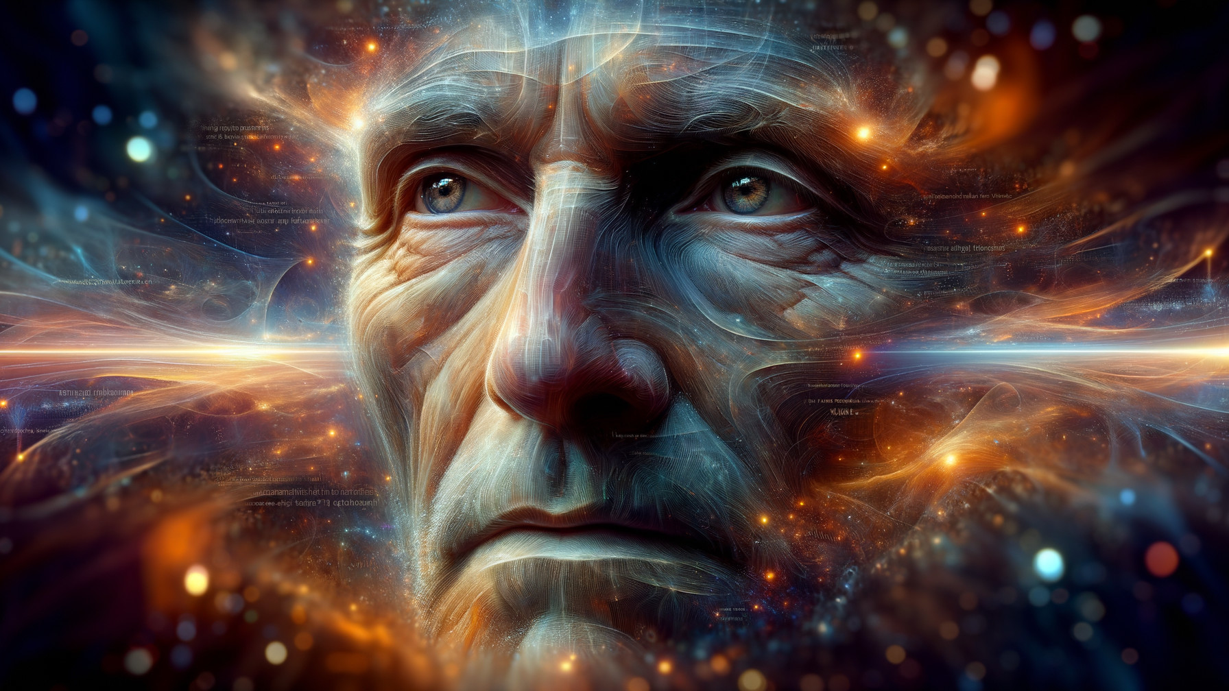 Elderly Man's Portrait with Textures and Cosmic Colors