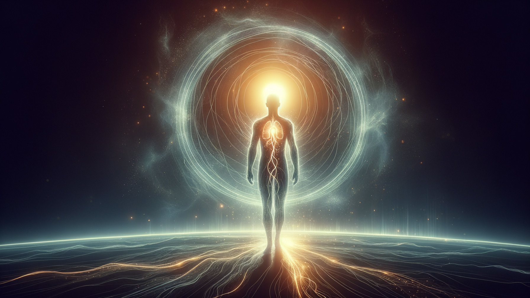 Luminous Human Silhouette with Radiant Energy Effects