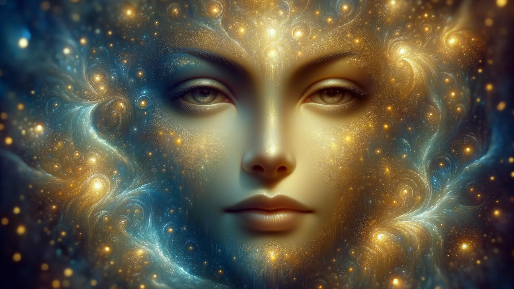 Surreal Portrait of a Serene Face with Cosmic Elements