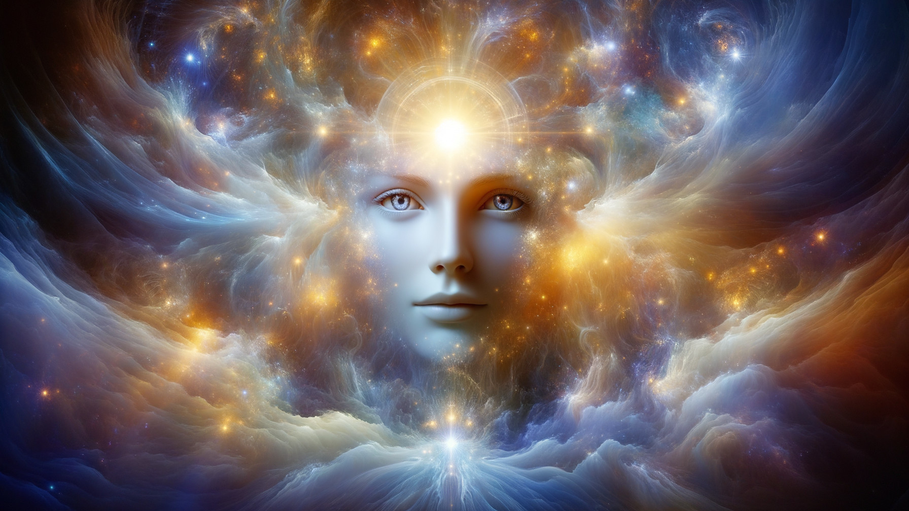 Surreal Cosmic Scene with Ethereal Face and Galaxy