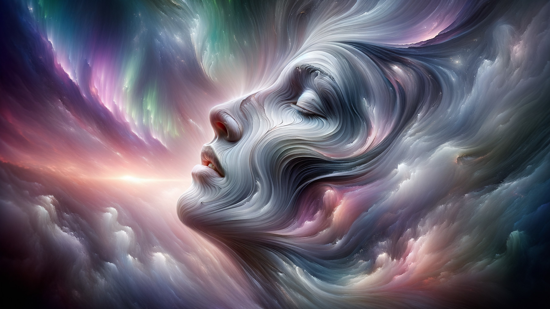 Ethereal Face in Luminous Cosmic Clouds Artwork