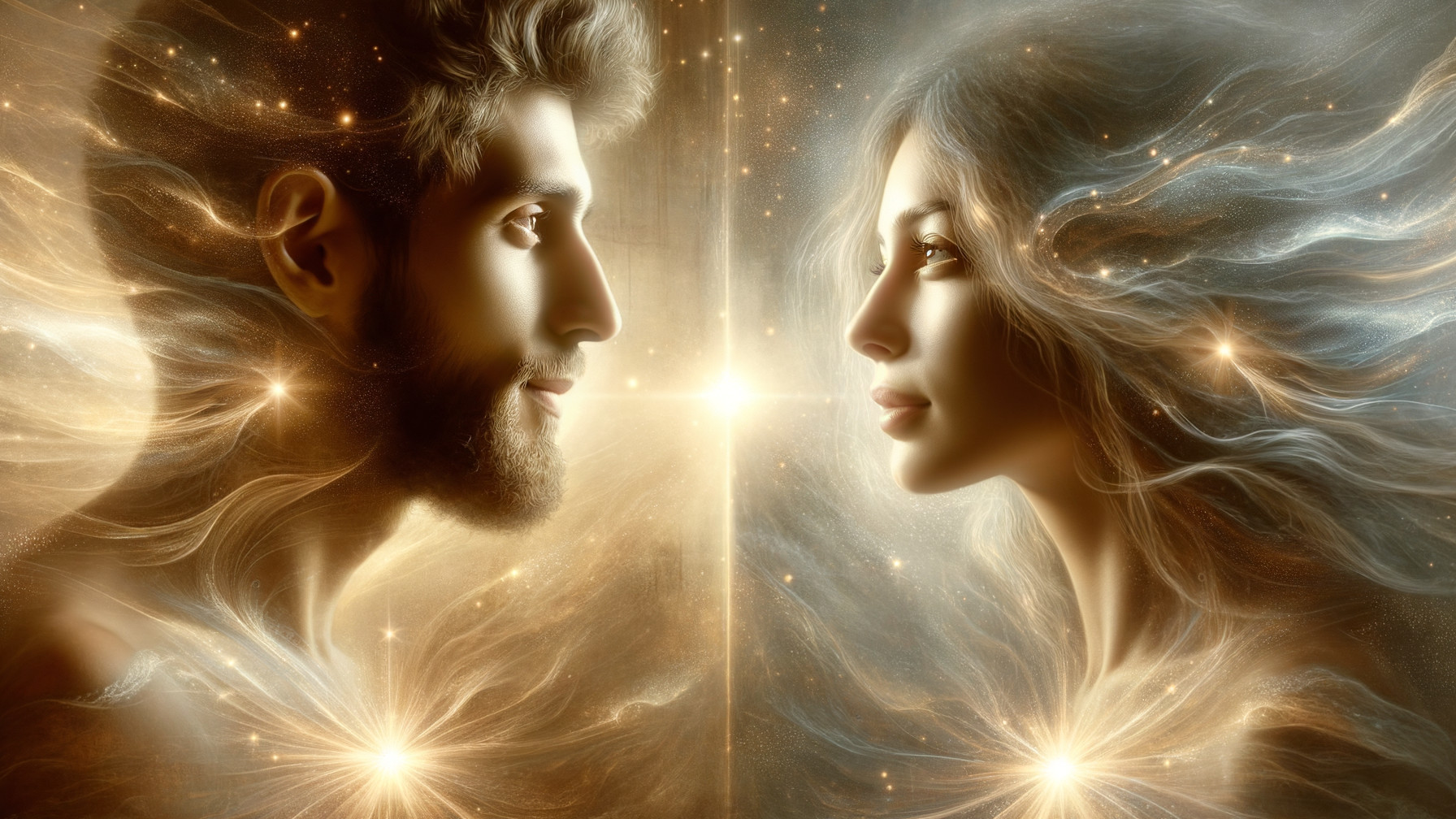 Cosmic Connection Between Man and Woman in Ethereal Art