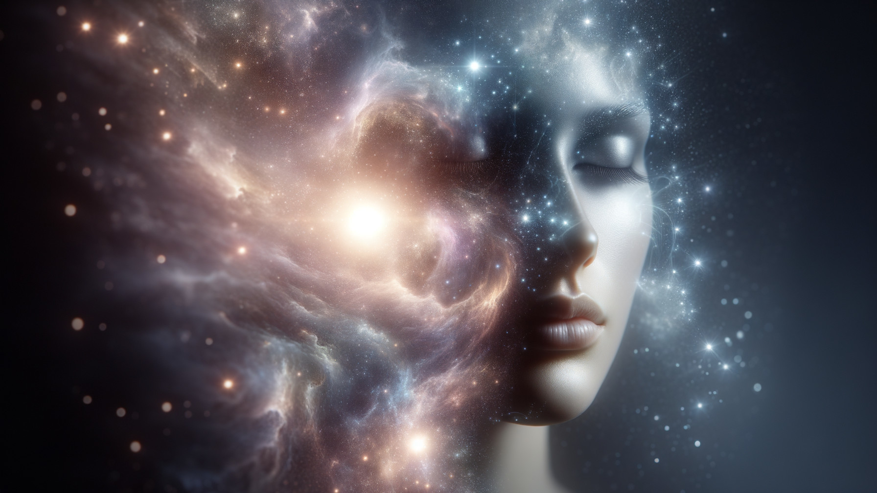 Cosmic Portrait of a Serene Face with Galaxies