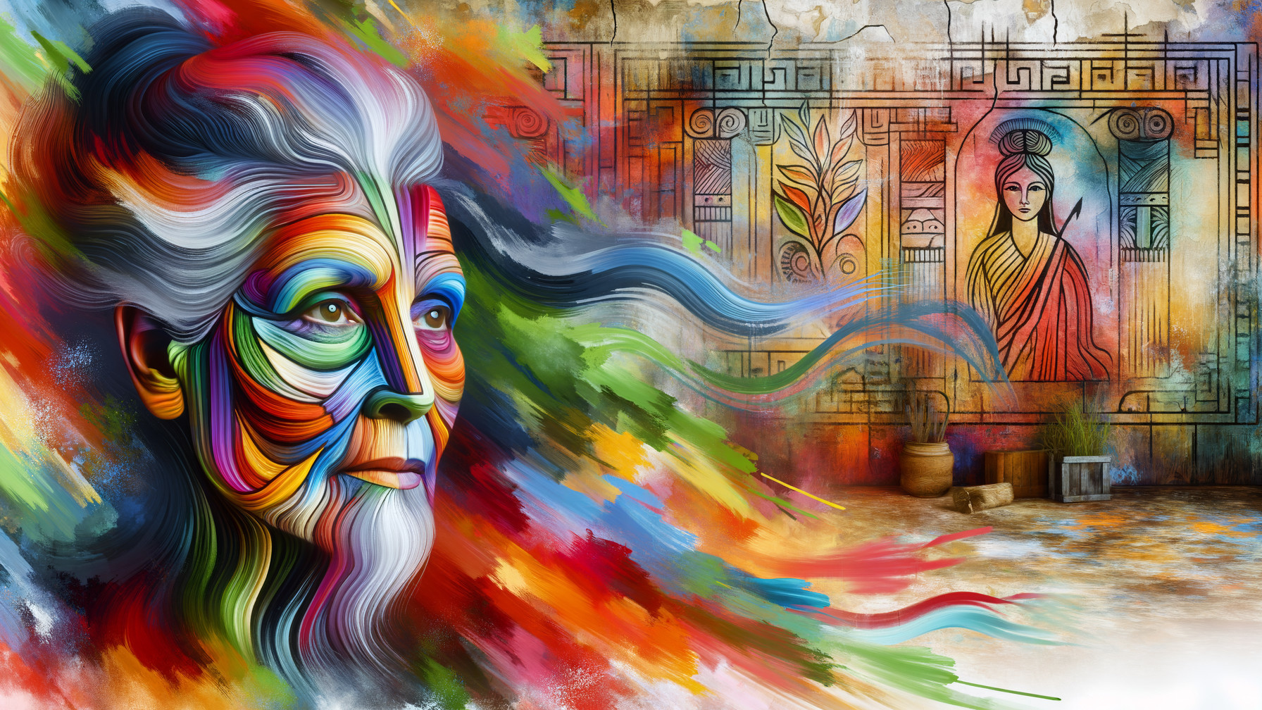 Colorful Portrait of an Elderly Woman with Murals