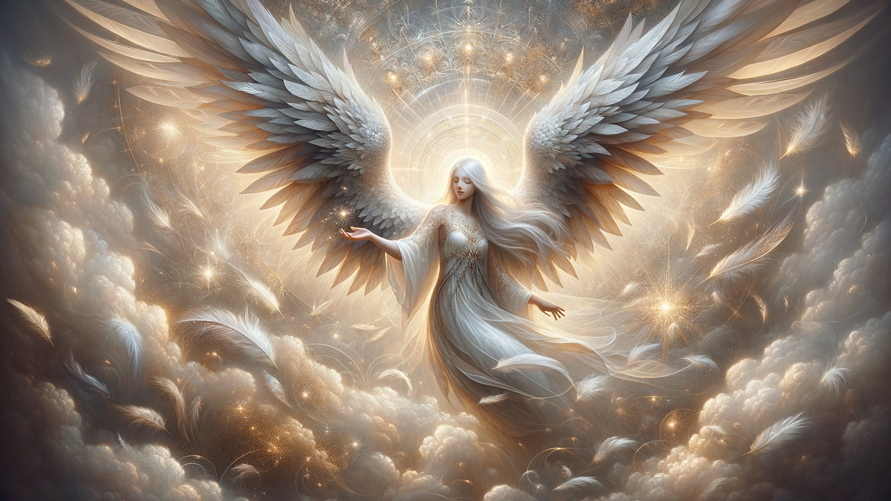 Majestic angel with ethereal wings in celestial light