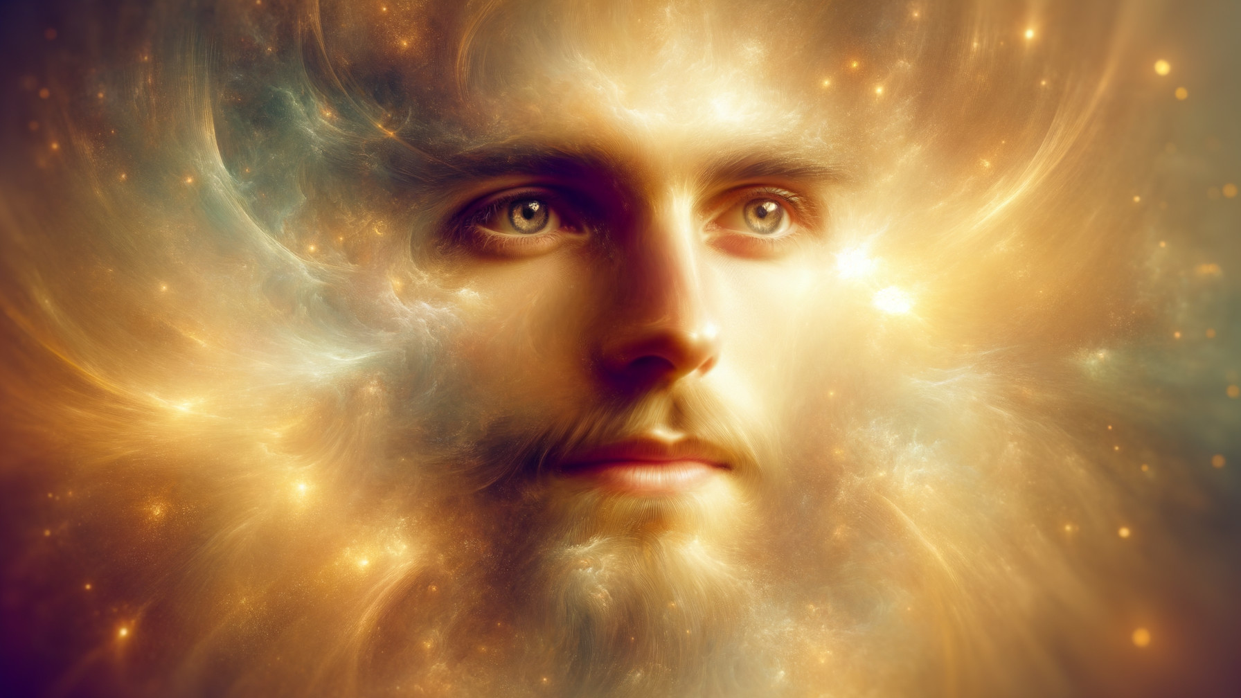Ethereal Face in a Vibrant Cosmic Background
