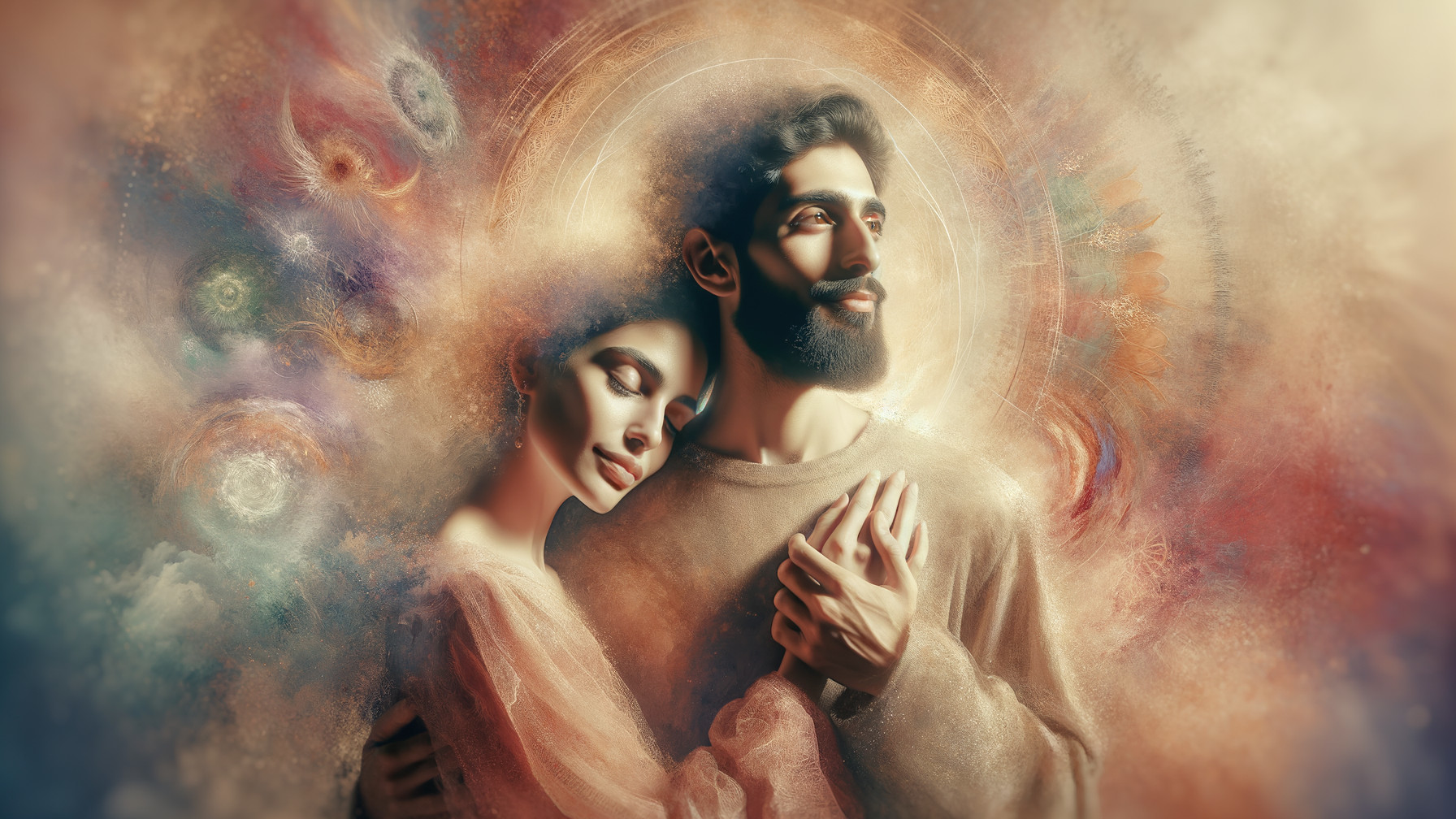 Couple in a Dreamlike Setting with Ethereal Background