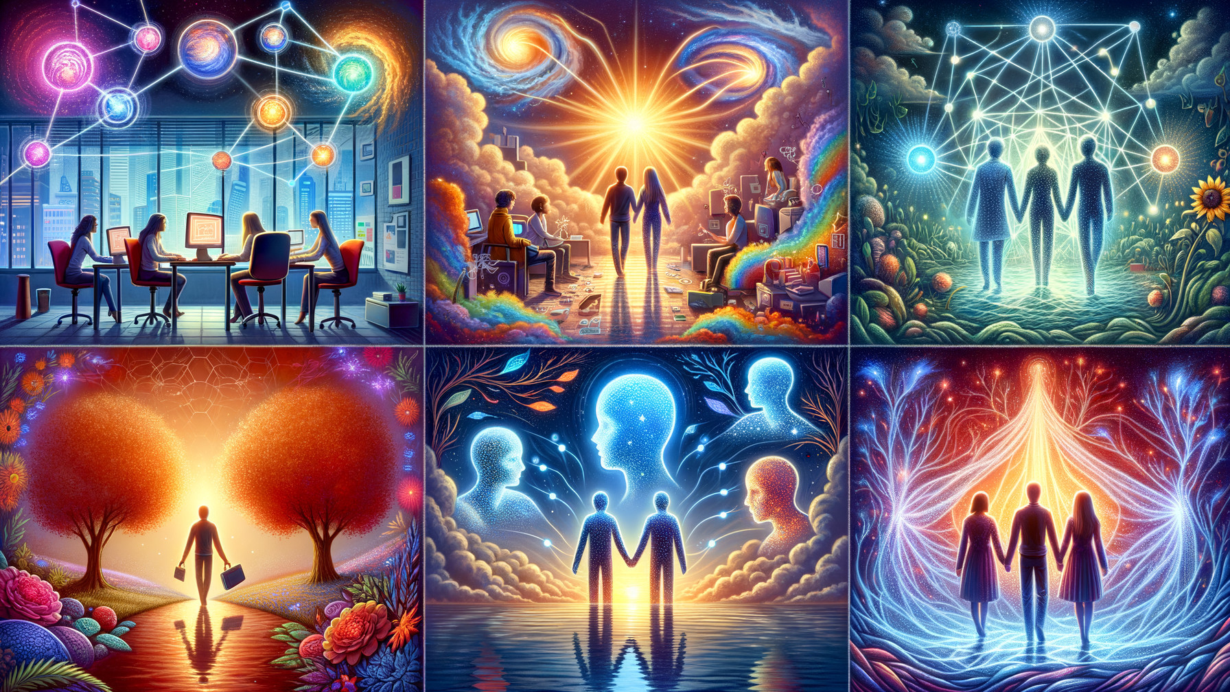 Vibrant Scenes of Connection and Exploration Themes